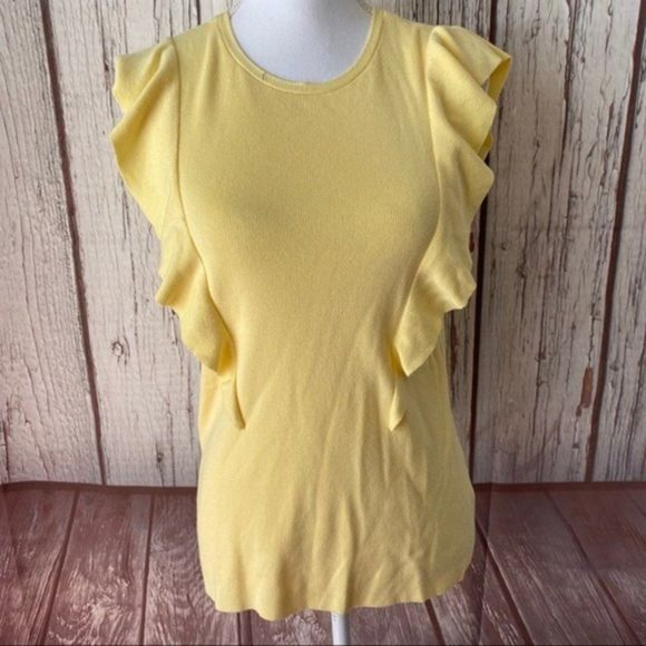 Alex Marie Tops - Alex Marie Shirt‎ Top Womens Small Yellow Knit Ruffle Dainty Preppy Spring